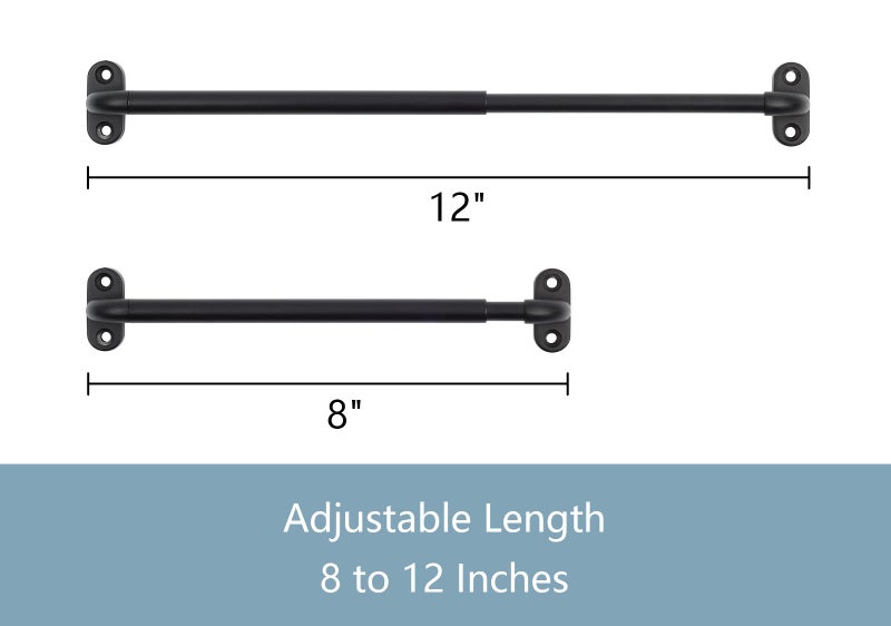 TYRON TYRON TYRON 2 Pack Screwed Sash Curtain Rod Adjustable 8-12 Inch  3/8 In. Diameter  Mini Sidelight Window Rod (Black) - Image 2